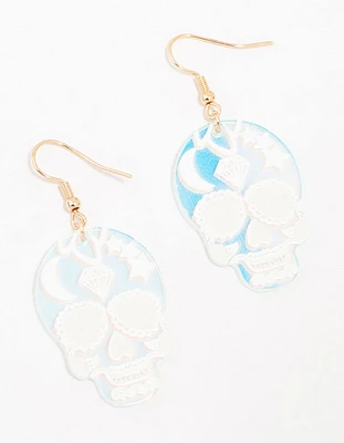 Blue Acrylic Skull Drop Earrings