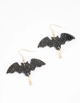 Black Acrylic Glitter Bat Drop Earrings