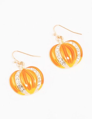 Gold Diamante Pumpkin Drop Earrings