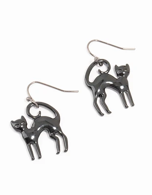 Black Coated Metal Cat Drop Earrings