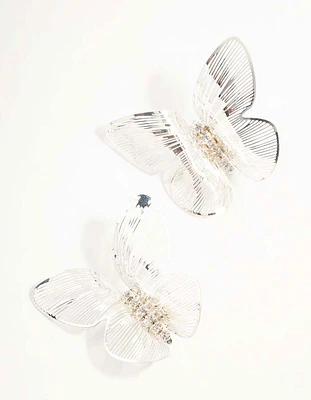 Silver Laser Cut Butterfly Stud Earrings