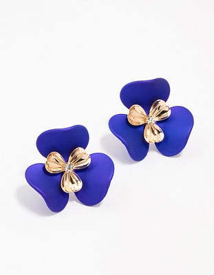 Large Acrylic Blue Flower Stud Earrings