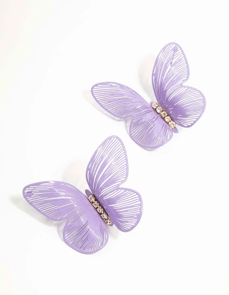 Purple Laser Cut Butterfly Stud Earrings