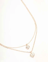 Rose Gold Diamante Heart Layered Necklace