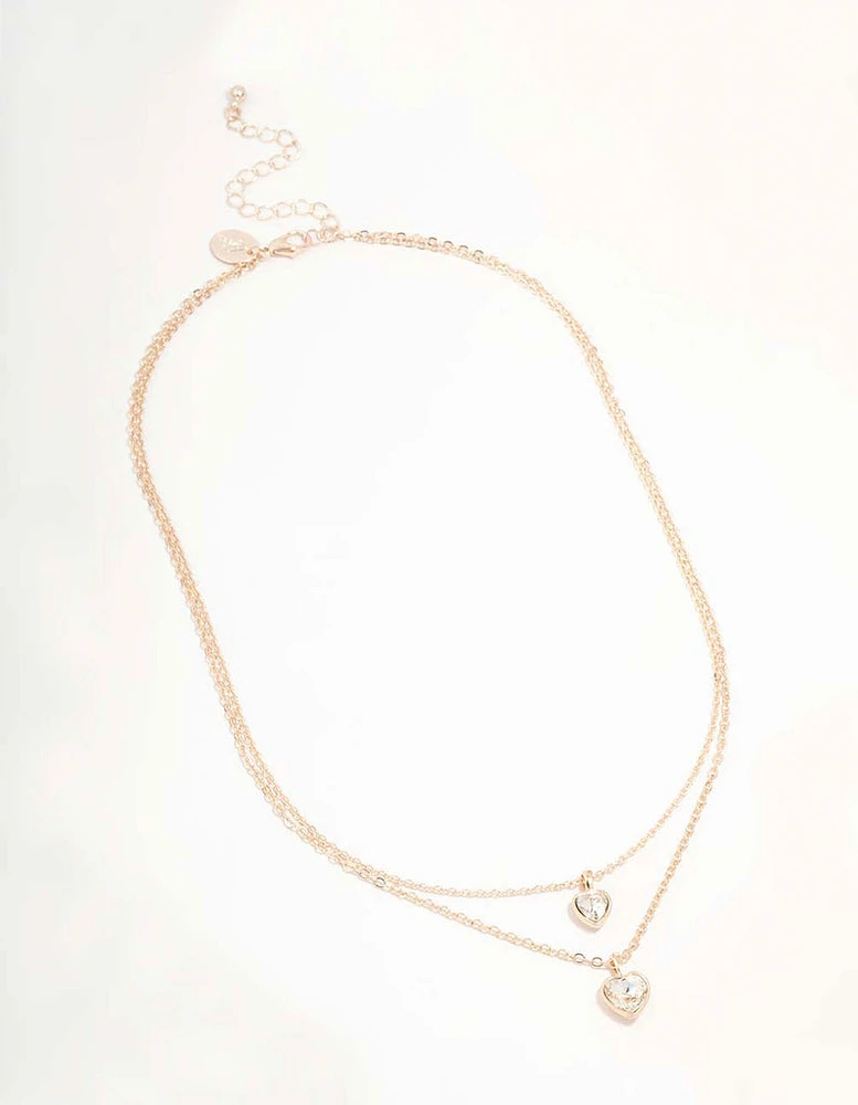 Rose Gold Diamante Heart Layered Necklace