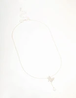 Silver Diamante Butterfly & Pearl Y-Necklace