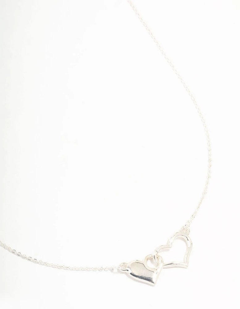 Silver Solid Heart Link Necklace