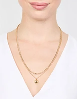 Gold Diamante & Puffy Heart Layered Necklace