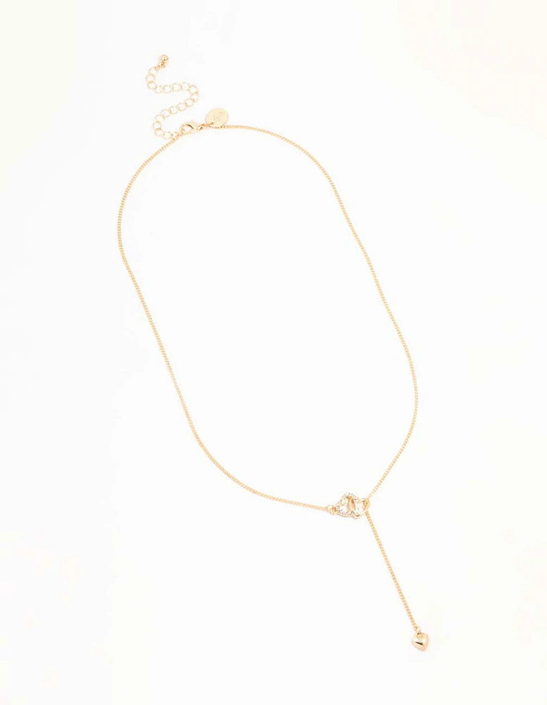 Gold Diamante Heart Link Y-Necklace