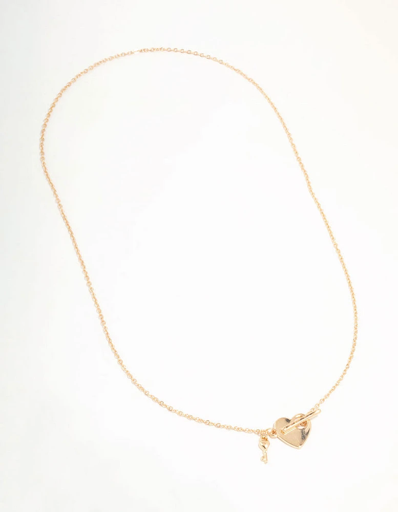 Gold Heart & Key T&O Necklace