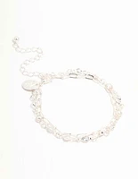 Silver Layered Link & Diamante Bracelet