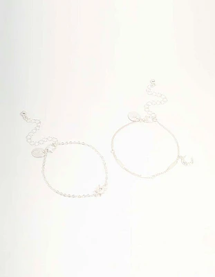 Silver Diamante Star & Moon Toggle Bracelets 2-Pack