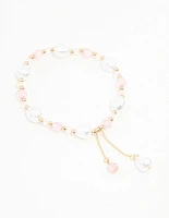 Pink & Gold Beads & Pearls Stretch Bracelet