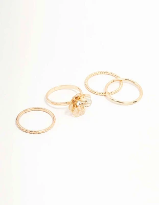 Gold Diamante Wire Flower Rings 4-Pack