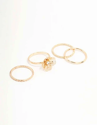 Gold Diamante Wire Flower Rings 4-Pack