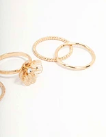 Gold Diamante Wire Flower Rings 4-Pack
