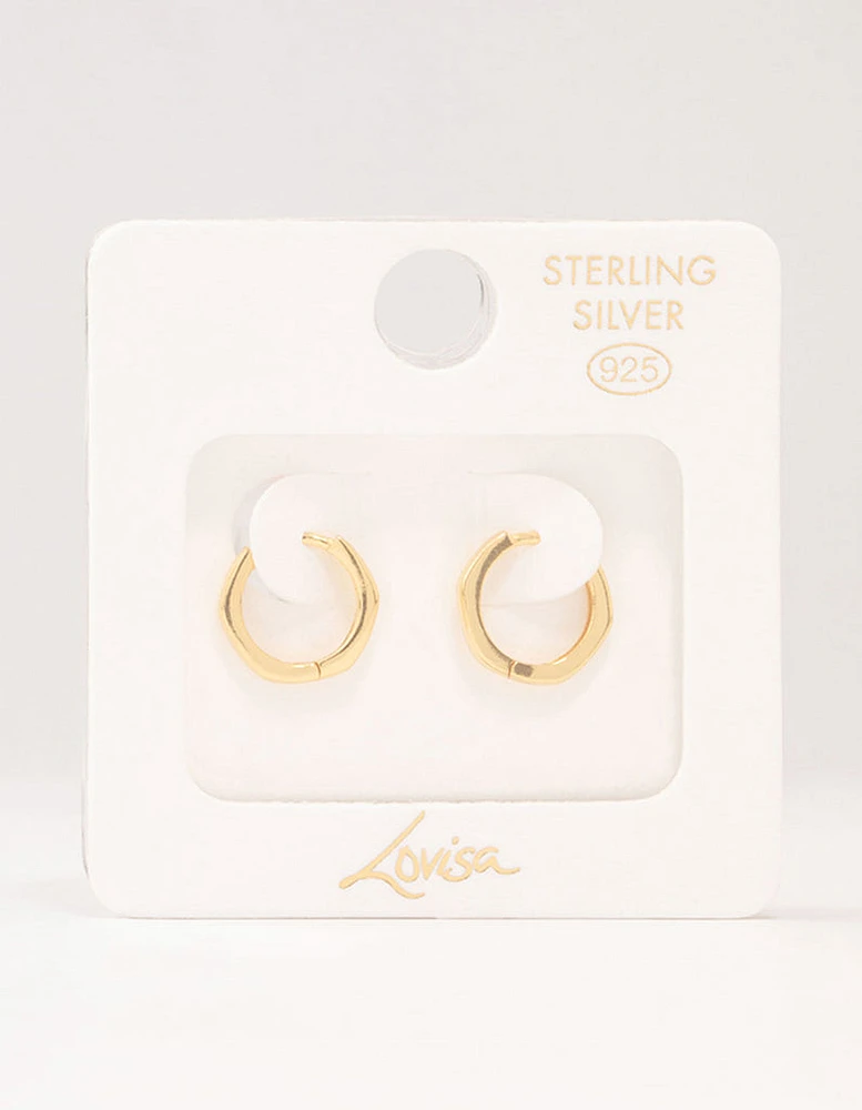 Gold Plated Sterling Silver Mini Hexagon Hoop Earrings