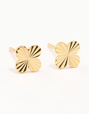 Gold Plated Sterling Silver Ribbed Flower Stud Earrings