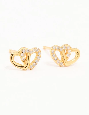 Gold Plated Sterling Silver Heart Cubic Zirconia Stud Earrings