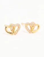 Gold Plated Sterling Silver Heart Cubic Zirconia Stud Earrings