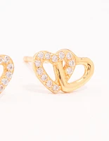 Gold Plated Sterling Silver Heart Cubic Zirconia Stud Earrings