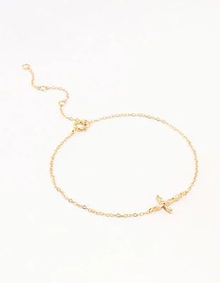 Gold Plated Sterling Silver Marquise Cross Bracelet