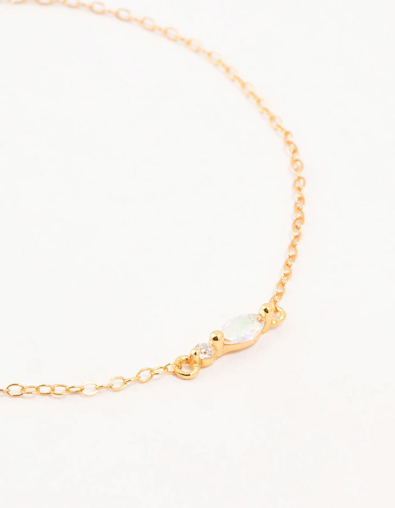 Gold Plated Sterling Silver Marquise Cubic Zirconia Bracelet