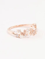 Rose Plated Gold Butterfly Pearl Band Ring