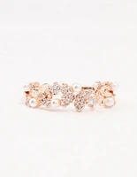 Rose Plated Gold Butterfly Pearl Band Ring