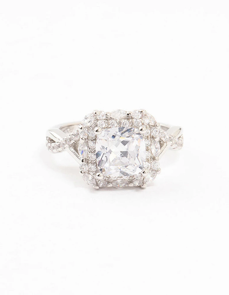 Silver Princess Cubic Zirconia Halo Ring