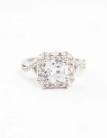 Silver Princess Cubic Zirconia Halo Ring