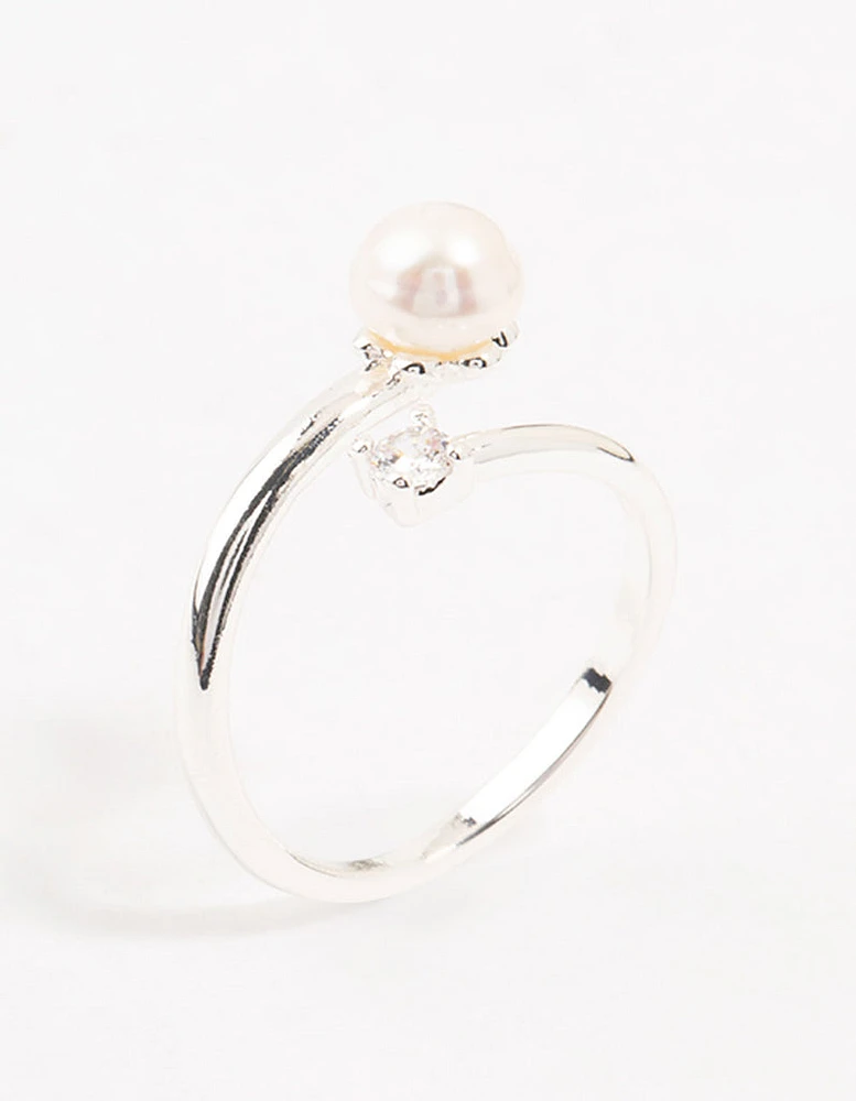 Silver Plated Dainty Cubic Zirconia Wrapped Ring