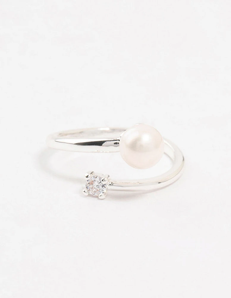 Silver Plated Dainty Cubic Zirconia Wrapped Ring