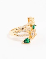 Gold Mixed Shape Green Cubic Zirconia Wrapped Ring