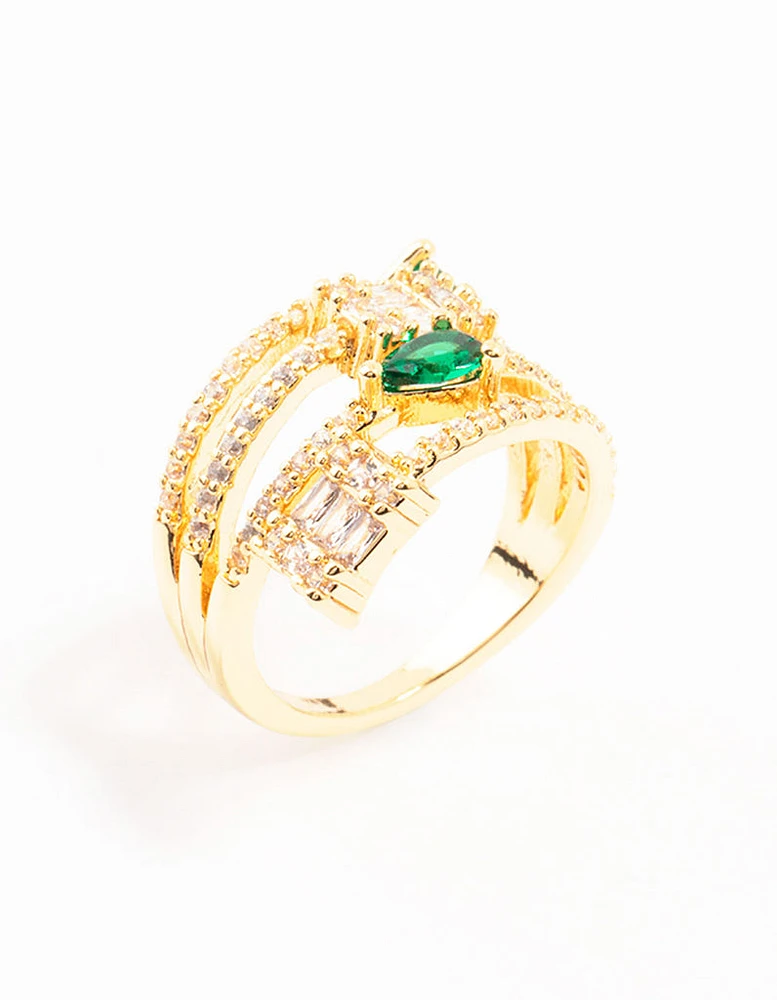 Gold Mixed Shape Green Cubic Zirconia Wrapped Ring