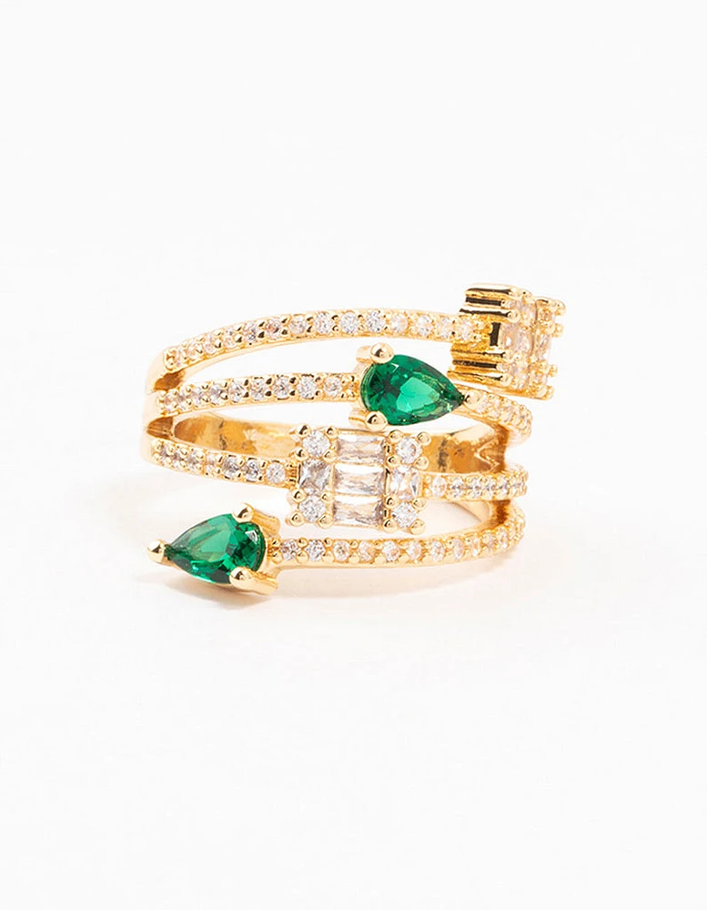 Gold Mixed Shape Green Cubic Zirconia Wrapped Ring