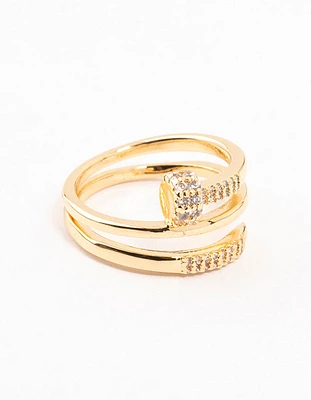 Gold Plated Cubic Zirconia Nail Wrapped Ring