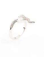 Rhodium Pave Cubic Zirconia Snake Ring