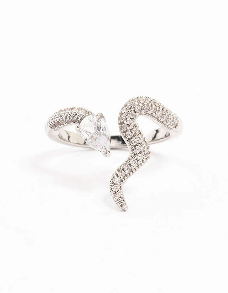 Rhodium Pave Cubic Zirconia Snake Ring