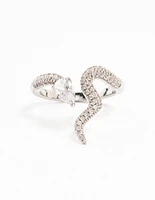 Rhodium Pave Cubic Zirconia Snake Ring