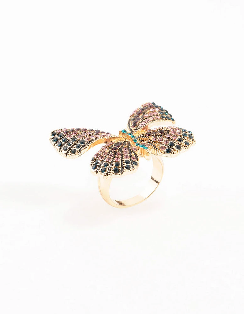 Gold Jeweled Butterfly Ring