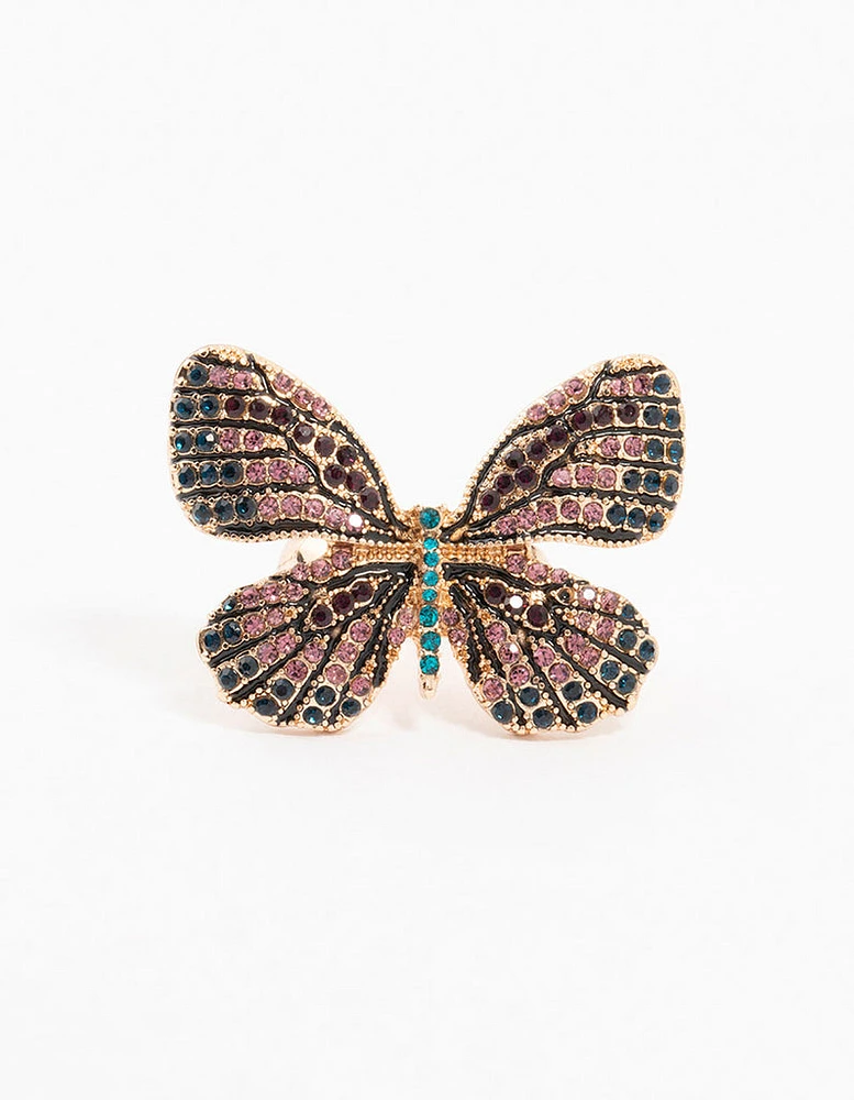 Gold Jeweled Butterfly Ring