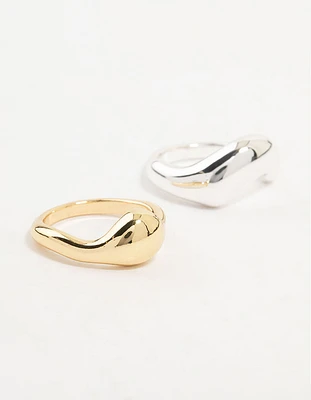 Mixed Metals Irregular Stacking Rings 2-Pack