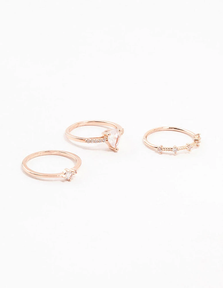 Rose Gold Plated Elegant Pear Stacking Rings 3-Pack