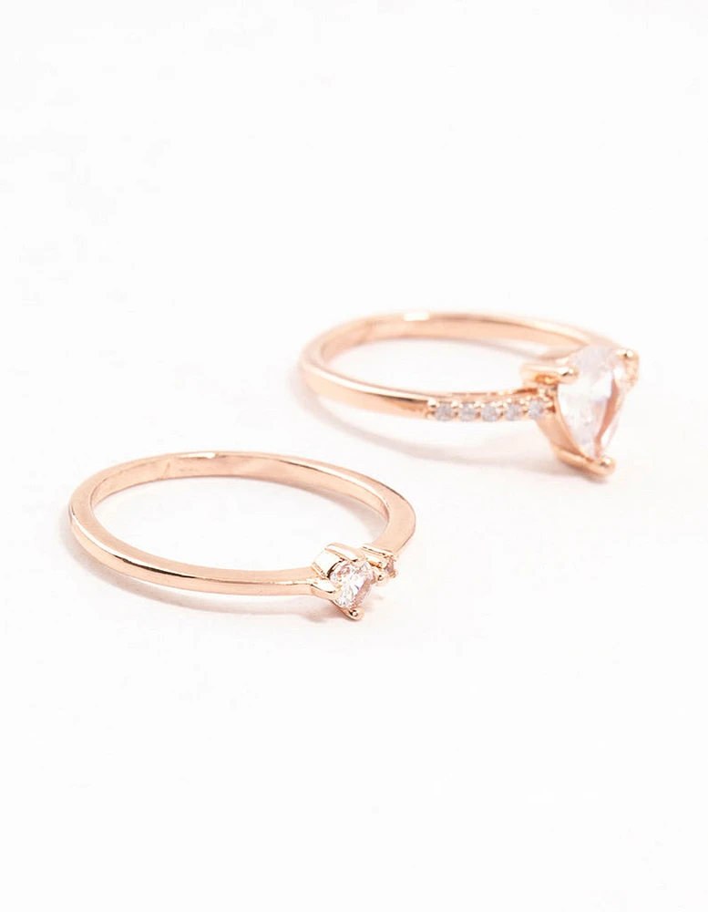 Rose Gold Plated Elegant Pear Stacking Rings 3-Pack