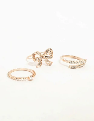 Rose Gold Precious Bow Rings 3-Pack