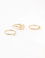 Gold Plated Triple Flower Stacking Rings 3-Pack