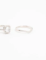 Rhodium Pointed & Halo Ring Pack