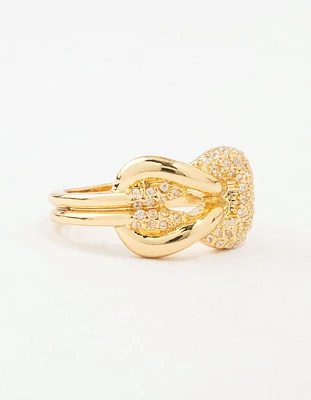 Gold Bold Diamante Knotted Ring