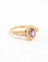 Gold Opulent Purple Cubic Zirconia Statement Ring